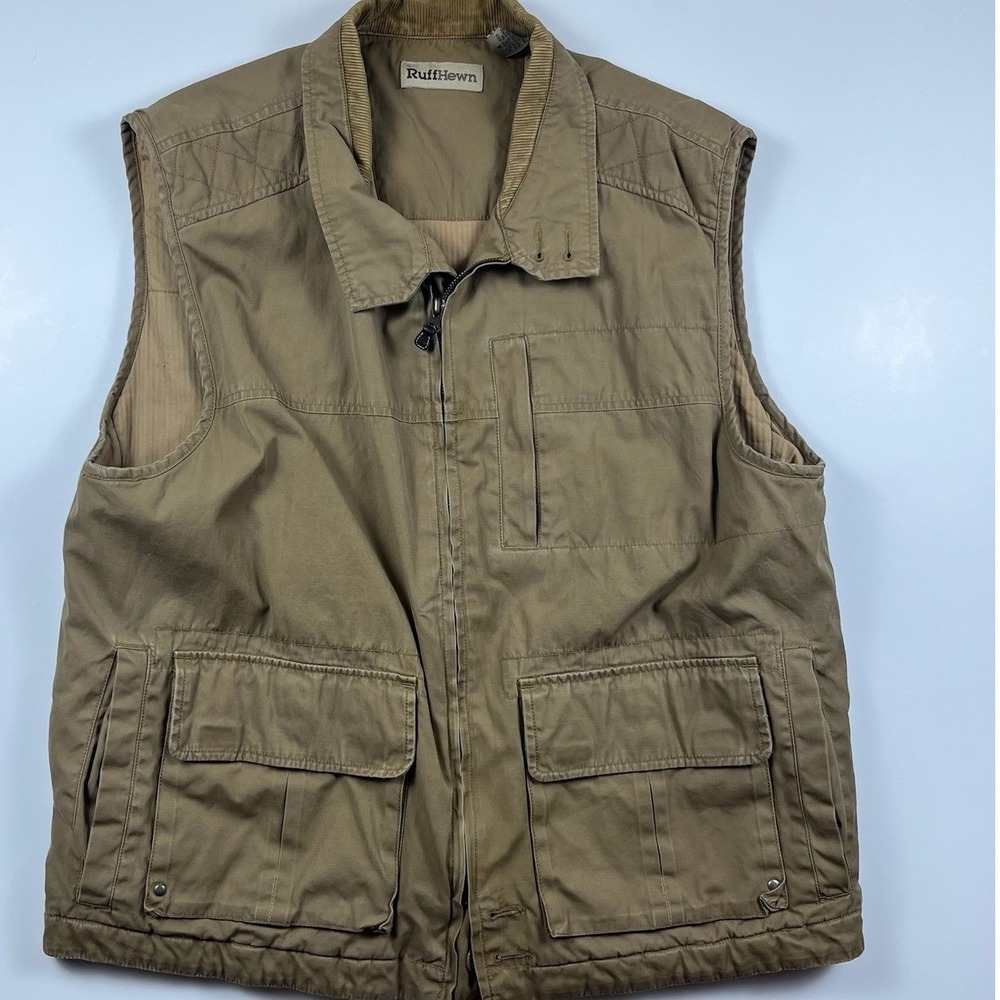 RuffHewn Mens Khaki Cotton Canvas Utility Cargo Fishing Vest Tan Size Medium
